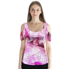 Pink Abstract Lineart Butterfly Sleeve Cutout T-shirt 