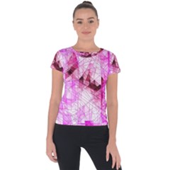 Pink Abstract Lineart Short Sleeve Sports Top  by Maspions