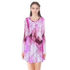 Pink Abstract Lineart Long Sleeve V-neck Flare Dress