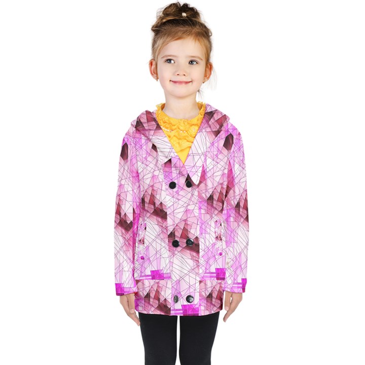 Pink Abstract Lineart Kids  Double Breasted Button Coat