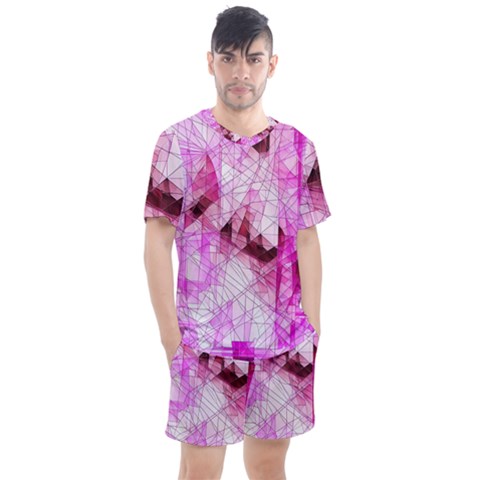 Pink Abstract Lineart Men s Mesh T-shirt And Shorts Set by Maspions