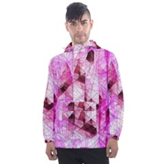 Pink Abstract Lineart Men s Front Pocket Pullover Windbreaker by Maspions