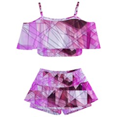 Pink Abstract Lineart Kids  Off Shoulder Skirt Bikini