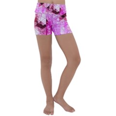 Pink Abstract Lineart Kids  Lightweight Velour Yoga Shorts