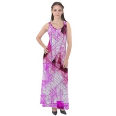 Pink Abstract Lineart Sleeveless Velour Maxi Dress