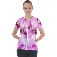 Pink Abstract Lineart Short Sleeve Zip Up Jacket