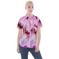 Pink Abstract Lineart Women s Short Sleeve Pocket Shirt