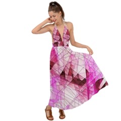 Pink Abstract Lineart Backless Maxi Beach Dress