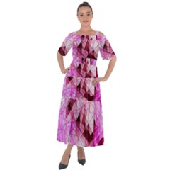 Pink Abstract Lineart Shoulder Straps Boho Maxi Dress 