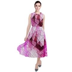 Pink Abstract Lineart Round Neck Boho Dress