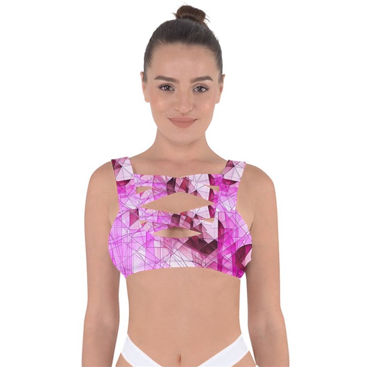 Pink Abstract Lineart Bandaged Up Bikini Top