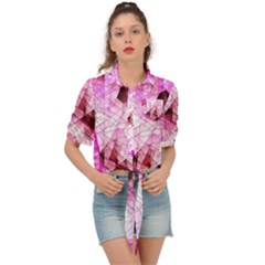 Pink Abstract Lineart Tie Front Shirt  by Maspions