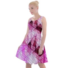 Pink Abstract Lineart Knee Length Skater Dress