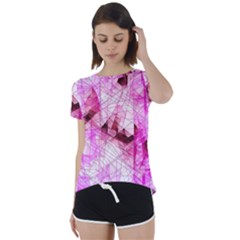 Pink Abstract Lineart Short Sleeve Open Back T-shirt by Maspions