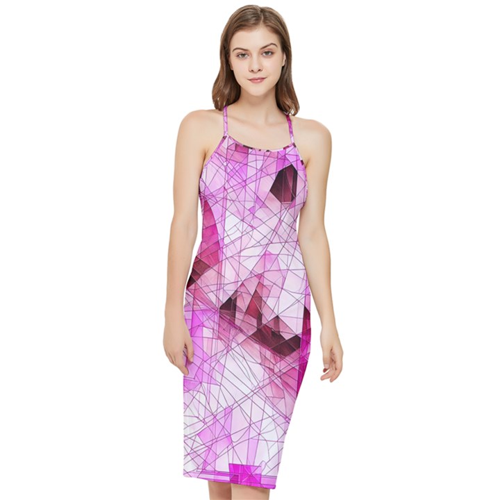 Pink Abstract Lineart Bodycon Cross Back Summer Dress