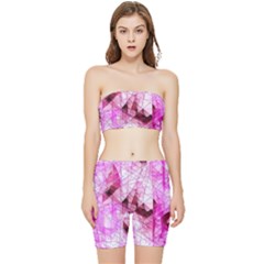 Pink Abstract Lineart Stretch Shorts And Tube Top Set