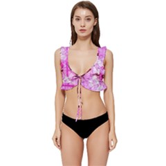 Pink Abstract Lineart Low Cut Ruffle Edge Bikini Top by Maspions