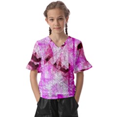 Pink Abstract Lineart Kids  V-neck Horn Sleeve Blouse