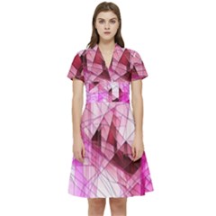 Pink Abstract Lineart Short Sleeve Waist Detail Dress