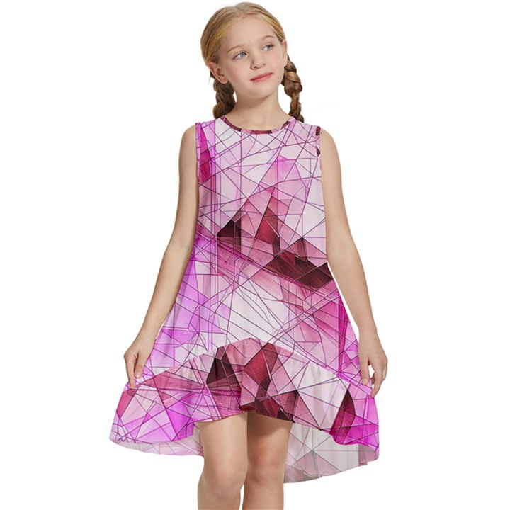 Pink Abstract Lineart Kids  Frill Swing Dress