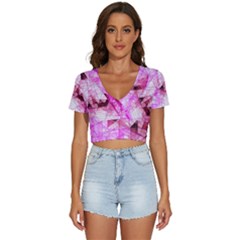 Pink Abstract Lineart V-neck Crop Top