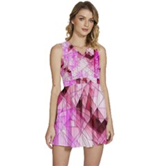 Pink Abstract Lineart Sleeveless High Waist Mini Dress