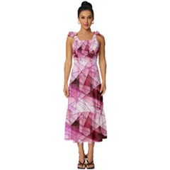 Pink Abstract Lineart Tie-strap Tiered Midi Chiffon Dress by Maspions