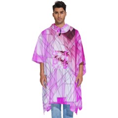 Pink Abstract Lineart Men s Hooded Rain Ponchos