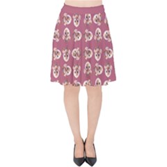 Whimsy Chickens Pattern Velvet High Waist Skirt by dflcprintsclothing