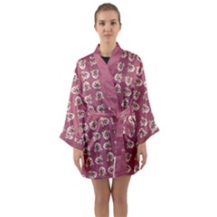 Whimsy Chickens Pattern Long Sleeve Satin Kimono by dflcprintsclothing