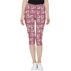 Whimsy Chickens Pattern Inside Out Lightweight Velour Capri Leggings  by dflcprintsclothing