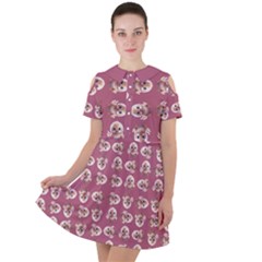 Whimsy Chickens Pattern Short Sleeve Shoulder Cut Out Dress  by dflcprintsclothing