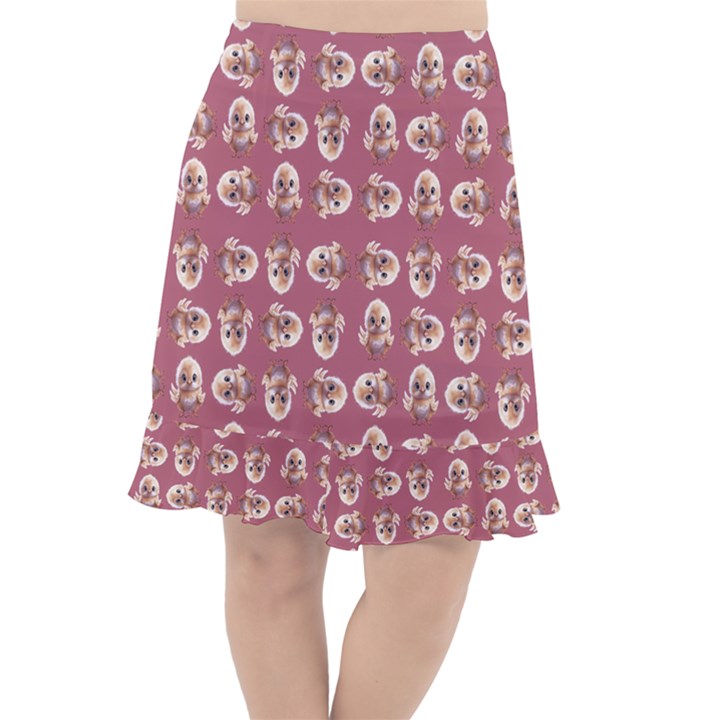 Whimsy Chickens Pattern Fishtail Chiffon Skirt