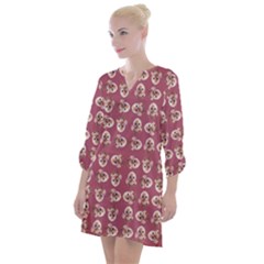 Whimsy Chickens Pattern Open Neck Shift Dress by dflcprintsclothing