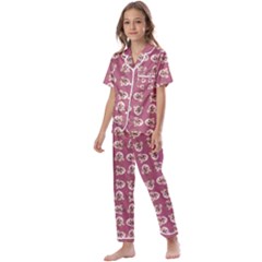 Whimsy Chickens Pattern Kids  Satin Short Sleeve Pajamas Set by dflcprintsclothing