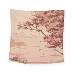 Pastel Nature , Art, Blue, Cute, Square Tapestry (small)