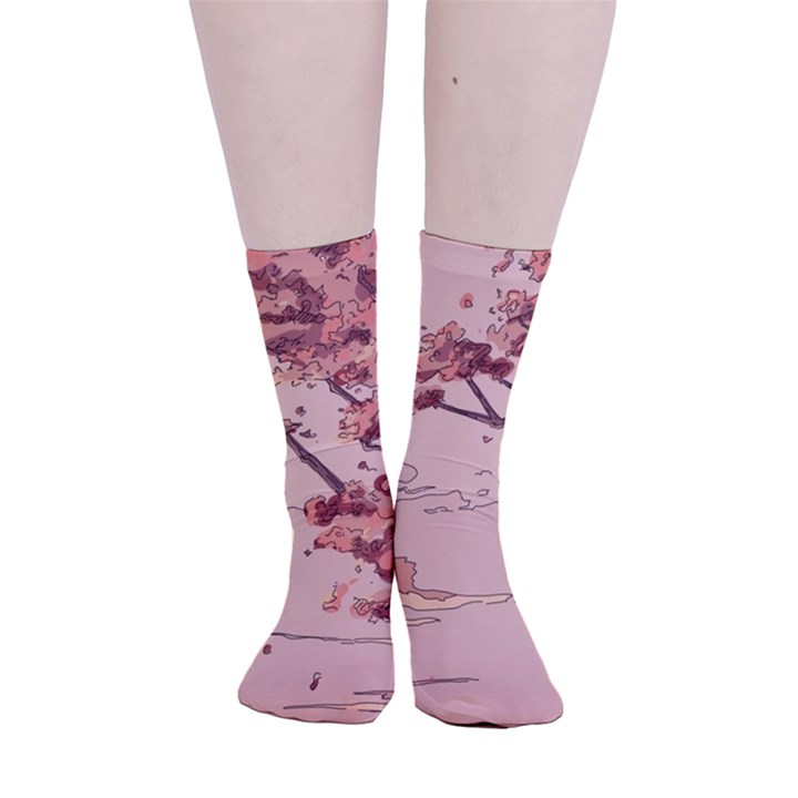 Pastel Nature , Art, Blue, Cute, Smooth Crew Length Tube Socks