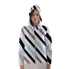 Pattern, Black, Blue, Gold, Lines, Stripes Women s Hooded Windbreaker