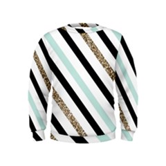 Pattern, Black, Blue, Gold, Lines, Stripes Kids  Sweatshirt