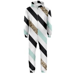 Pattern, Black, Blue, Gold, Lines, Stripes Hooded Jumpsuit (men)