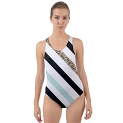 Pattern, Black, Blue, Gold, Lines, Stripes Cut-out Back One Piece Swimsuit by kyorashop23