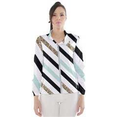 Pattern, Black, Blue, Gold, Lines, Stripes Women s Windbreaker