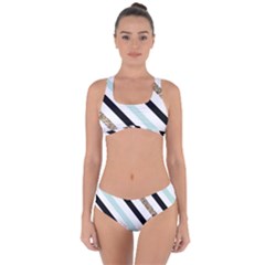 Pattern, Black, Blue, Gold, Lines, Stripes Criss Cross Bikini Set by kyorashop23