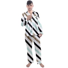 Pattern, Black, Blue, Gold, Lines, Stripes Men s Long Sleeve Satin Pajamas Set by kyorashop23