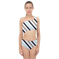 Pattern, Black, Blue, Gold, Lines, Stripes Spliced Up Two Piece Swimsuit by kyorashop23