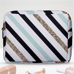 Pattern, Black, Blue, Gold, Lines, Stripes Make Up Pouch (large) by kyorashop23