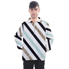 Pattern, Black, Blue, Gold, Lines, Stripes Men s Half Zip Pullover