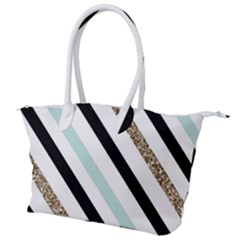 Pattern, Black, Blue, Gold, Lines, Stripes Canvas Shoulder Bag by kyorashop23