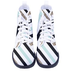 Pattern, Black, Blue, Gold, Lines, Stripes Kid s High-top Canvas Sneakers by kyorashop23