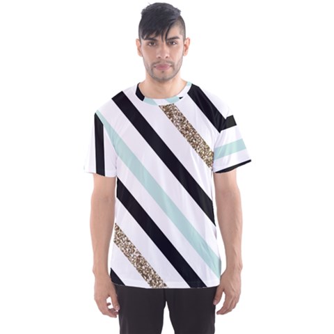 Pattern, Blue, Gold, Lines, Stripes Men s Sport Mesh T-shirt by kyorashop23